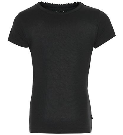 Minymo T-shirt - 2-Pack - Black/Grey Melange w. Lace Minymo T-shirt - 2-Pack - Black/Grey Melange w. Lace