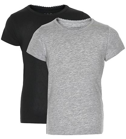 Minymo T-shirt - 2-Pack - Black/Grey Melange w. Lace Minymo T-shirt - 2-Pack - Black/Grey Melange w. Lace