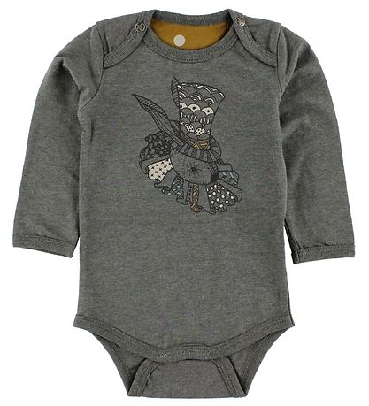 En Fant Bodysuit - L/S - Grey Melange w. Print En Fant Bodysuit - L/S - Grey Melange w. Print