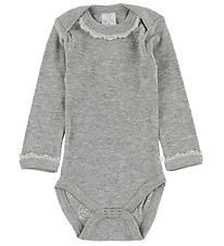 Smallstuff Body - l/ä - Gråmelerad m. Hålmönster/Broderad kant Smallstuff Body - l/ä - Gråmelerad m. Hålmönster/Broderad kant