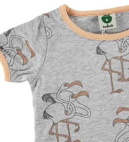Småfolk Kjole - Grå Melert/Oransje m. Flamingoer Småfolk Kjole - Grå Melert/Oransje m. Flamingoer