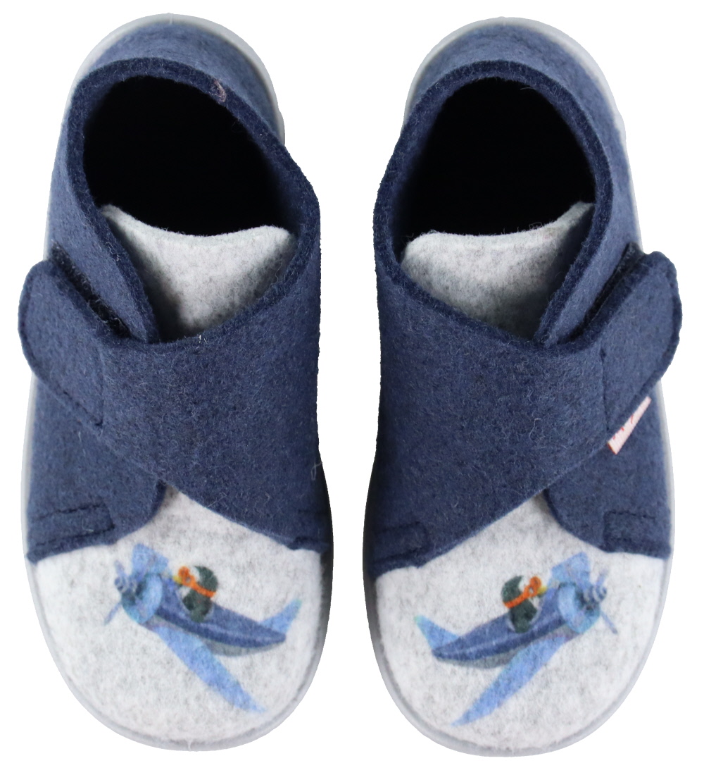 Superfit Hausschuhe - Wolle - Happy Octi - Blau/Grau m. Flugzeug - Superfit - 29 - Hausschuhe