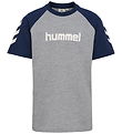 Hummel T-Shirt - hmlJR LOGO - Grey Melange/Dress Blues