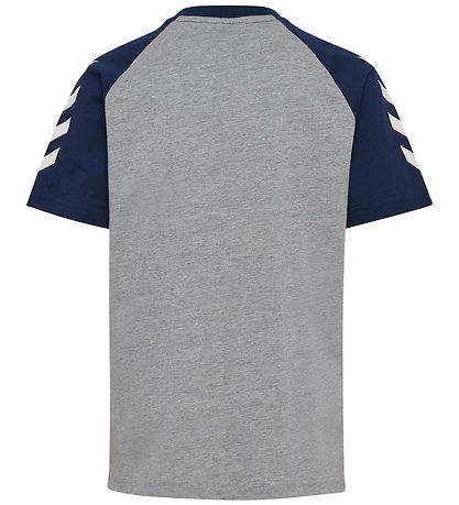 Hummel T-Shirt - hmlJR LOGO - Grey Melange/Dress Blues