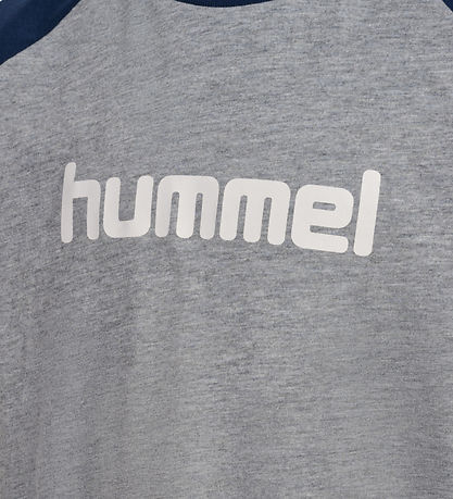 Hummel T-Shirt - hmlJR LOGO - Grey Melange/Dress Blues