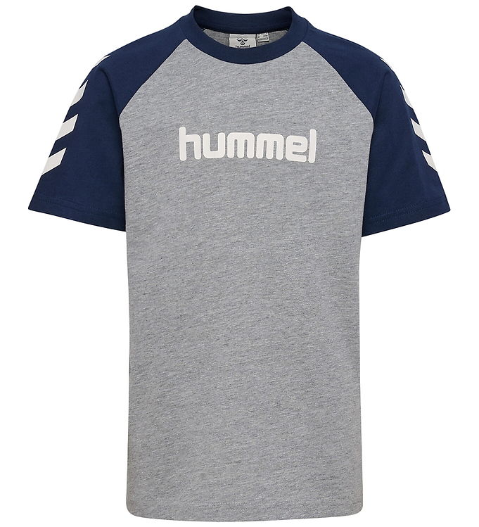 Hummel T-Shirt - hmlJR Logo - Gråmeleret/Dress Blues