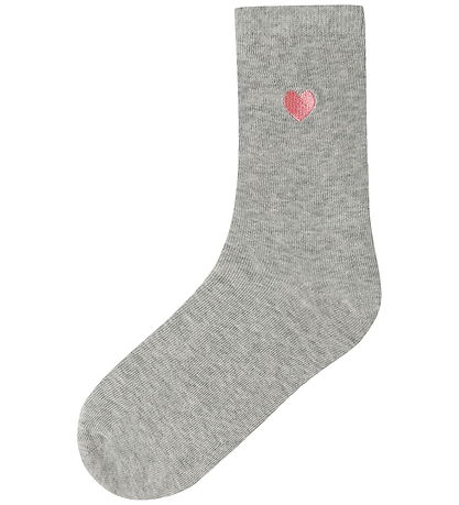 Name It Strømper - NkfLisok - Grey Melange/Embroider Heart