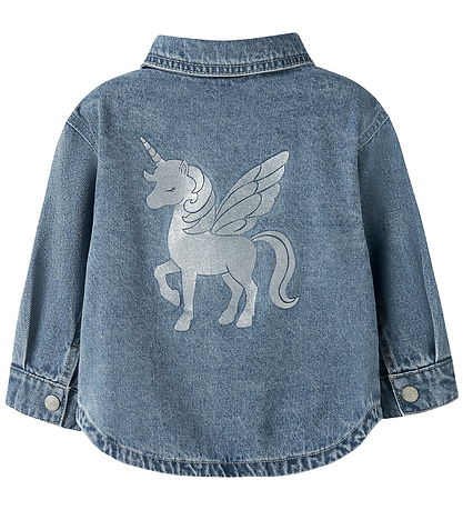Name It Denimjakke - NmfLuna - Medium Blue Denim/Unicorn Glitter