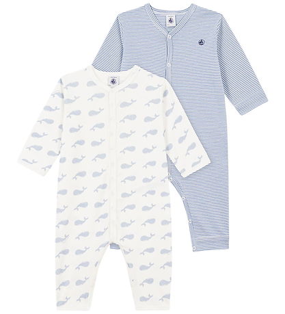 Petit Bateau Natdragter - 2-pak - Hvid/Blå