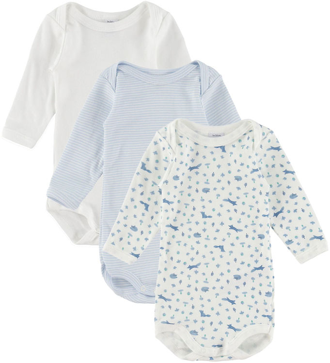 Petit Bateau Body l/æ - 3-pak - Hvid/Blå