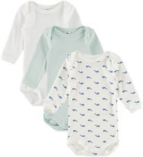 Petit Bateau Body l/æ - 3-pak - Hvid/Blå/Grøn
