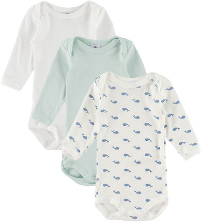Petit Bateau Body l/æ - 3-pak - Hvid/Blå/Grøn