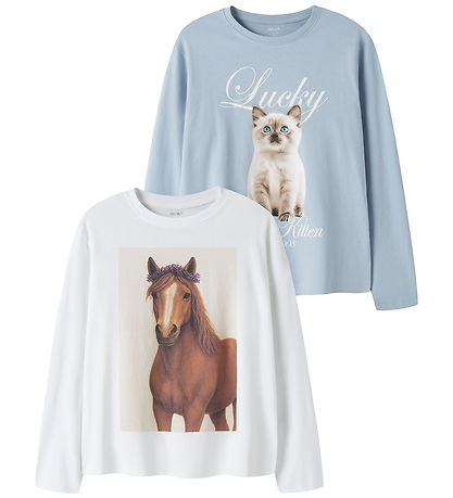Name It Bluser - 2-pak - NkfVotea - Bright White/Subdued Blue
