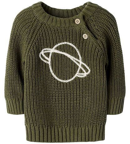 Lil Atelier Bluse - Strik - NbmEmlen - Winter Moss m. Planet