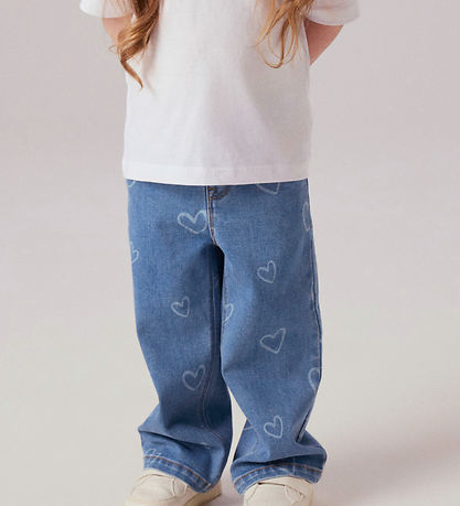 Name It Jeans - Wide - NmfRose - Medium Blue Denim/Hearts
