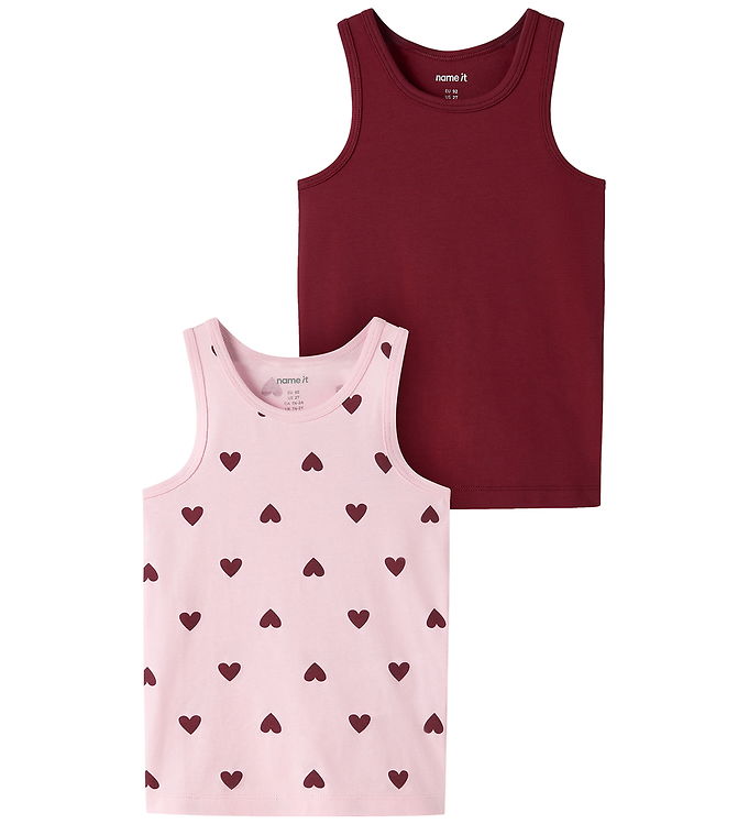 Name It Undertrøje - NmfTank - 2-pak - Parfait Pink/Rumba Red