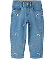 Name It Jeans - NmfBella Mom - Medium+ Blue Denim/Rainbow Embro