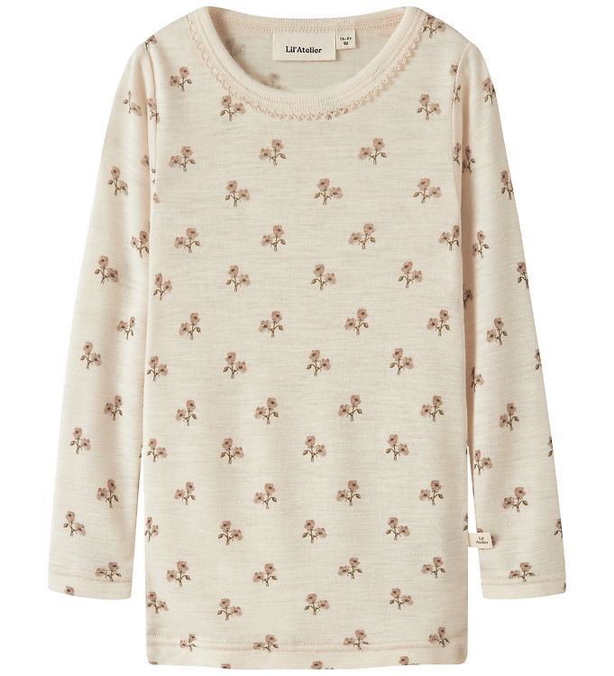 Lil Atelier Bluse - Uld/Modal - Slim - NmfNalu - Turtledove/Flo