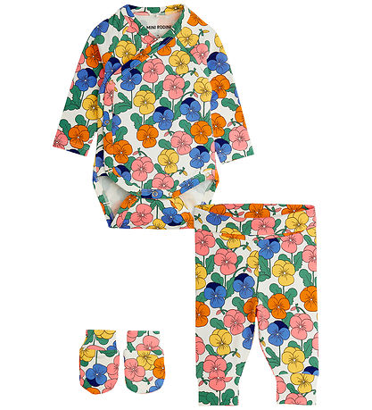 Mini Rodini Sæt - Body l/æ/Leggings/Vanter - Violas - Multi