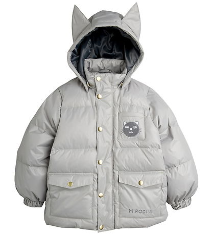 Mini Rodini Dynejakke - Cat ears - Grey