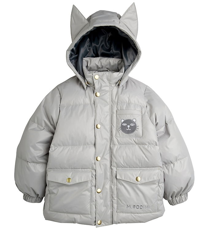Mini Rodini Dynejakke - Cat ears - Grey