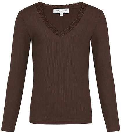 Hound Bluse - HdLisa - Rib - Mørkebrun m. Blondekant
