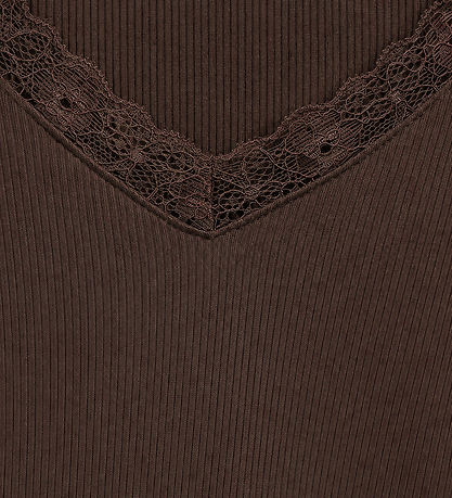 Hound Bluse - HdLisa - Rib - Mørkebrun m. Blondekant