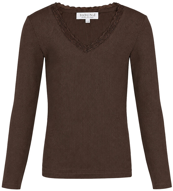 Hound Bluse - HdLisa - Rib - Mørkebrun m. Blondekant