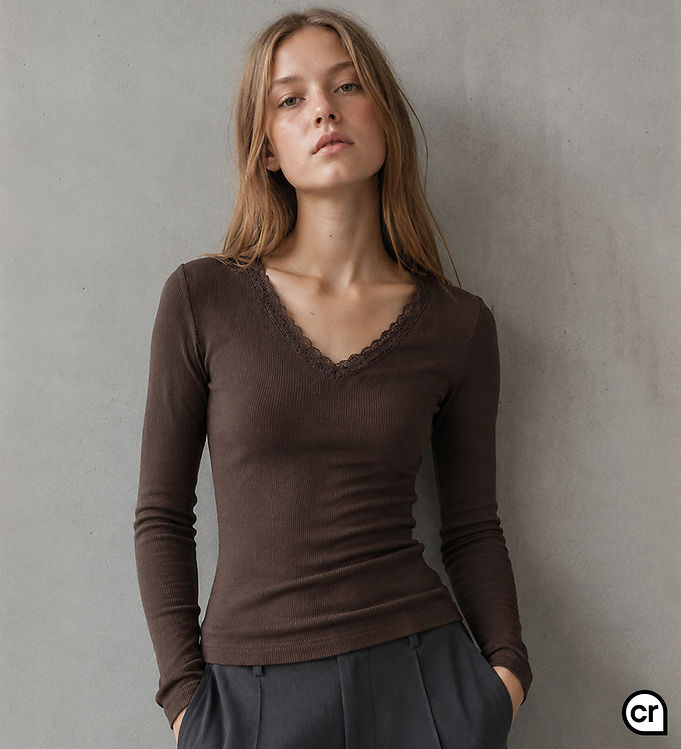 Hound Top - HdLisa - Rib - m. Lace Detail - Dark Brown