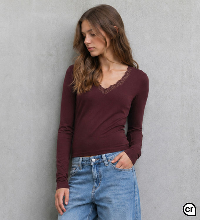 Hound Bluse - HdLisa - Rib - Burgundy m. Blondekant