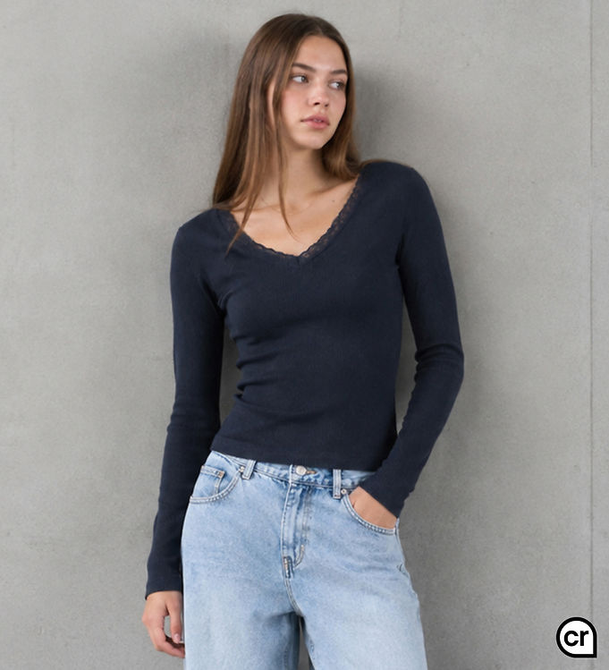 Hound Bluse - HdLisa - Rib - Navy m. Blondekant