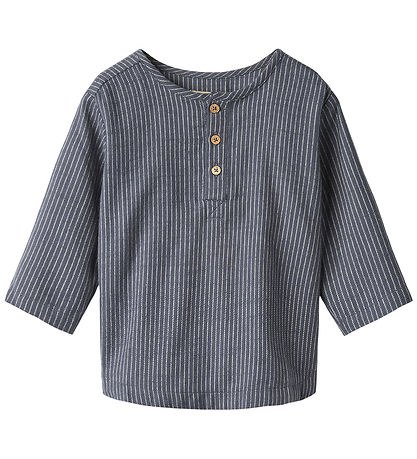 Wheat Skjorte - Bjørk - Greyblue Slub Stripe