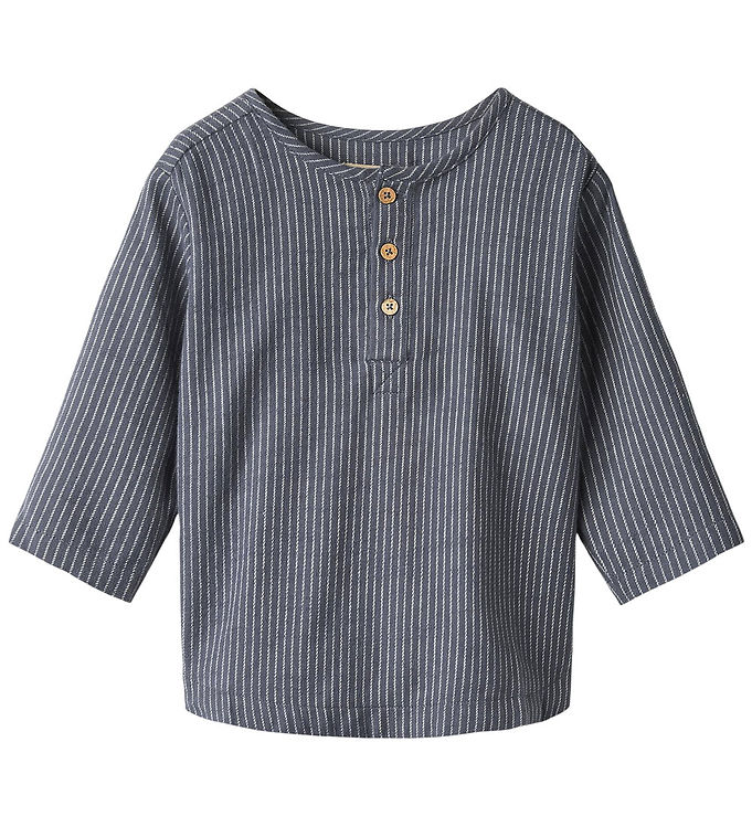Wheat Skjorte - Bjørk - Greyblue Slub Stripe