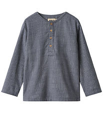 Wheat Skjorte - Bjørk - Greyblue Slub Stripe