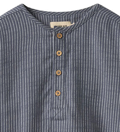 Wheat Skjorte - Bjørk - Greyblue Slub Stripe