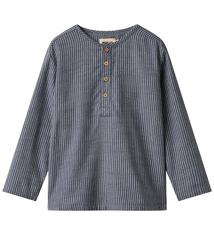 Wheat Skjorte - Bjørk - Greyblue Slub Stripe