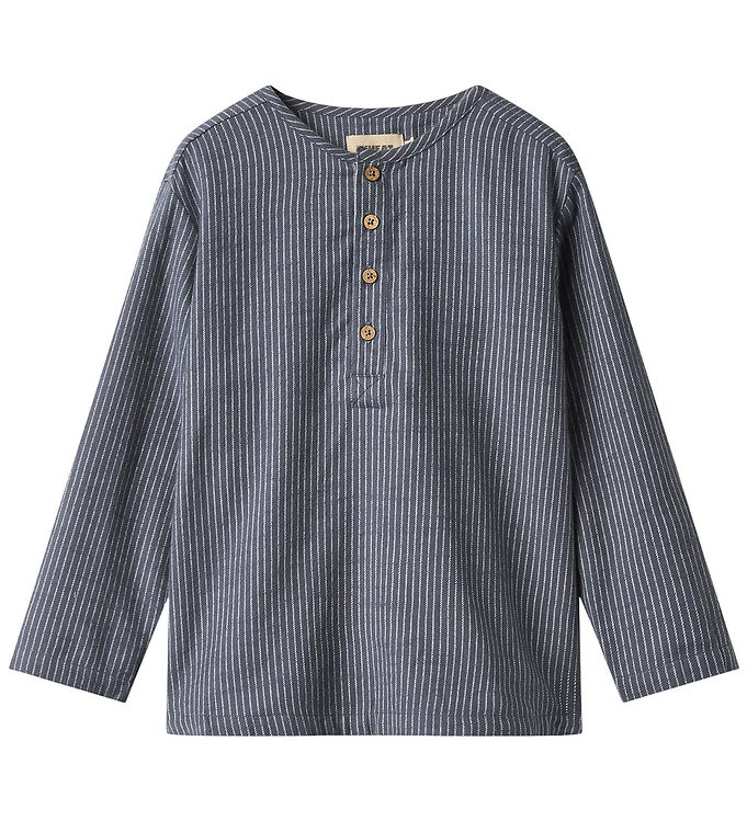 Wheat Skjorte - Bjørk - Greyblue Slub Stripe