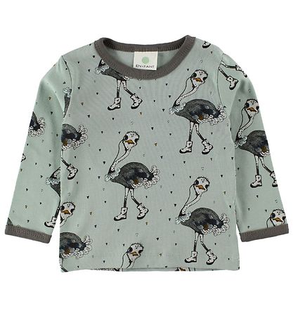 En Fant Blouse - Dusty Groen m. Struisvogels En Fant Blouse - Dusty Groen m. Struisvogels