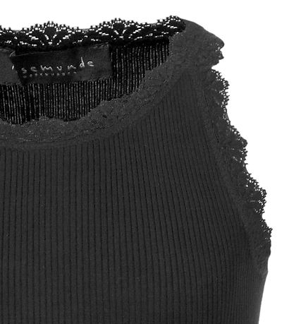 Top Rosemunde - Longue - Soie/Coton - Noir av. Dentelle