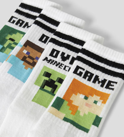 Name It Strømper - 2-pak - NkmJakobsen - Minecraft - Bright Whit