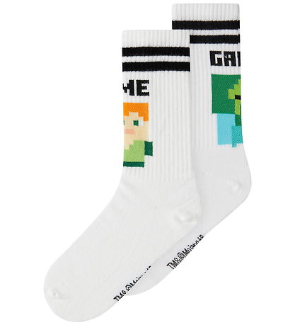 Name It Strømper - 2-pak - NkmJakobsen - Minecraft - Bright Whit