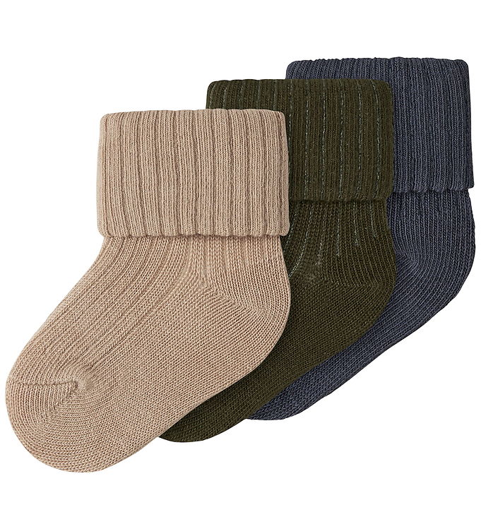 Name It Strømper - 3-pak - NbmNobbu - Sesame/Ombre Blue + Olive
