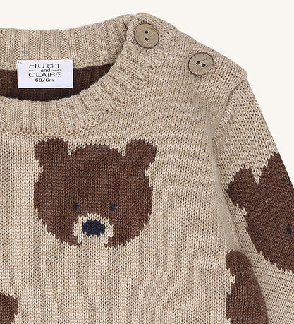 Hust and Claire Bluse - Strik - HcPilou Bear - Beige Melange