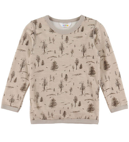 Joha Bluse - Uld/Viskose - Beige m. Træer