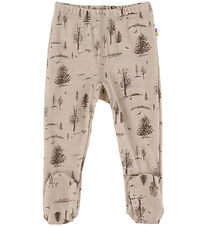 Joha Leggings m. Fødder - Uld/Viskose - Beige m. Træer