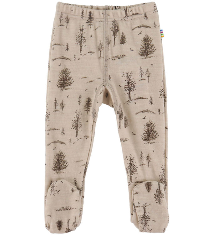 Joha Leggings m. Fødder - Uld/Viskose - Beige m. Træer