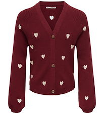 Kids Only Cardigan - KogDana - Vneck - Cabernet/EMB Tofu/Hearts