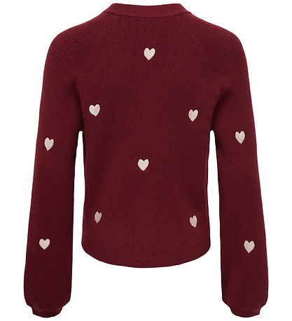 Kids Only Cardigan - KogDana - Vneck - Cabernet/EMB Tofu/Hearts