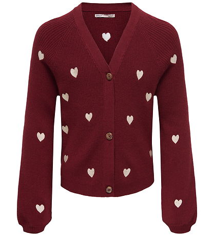 Kids Only Cardigan - KogDana - Vneck - Cabernet/EMB Tofu/Hearts