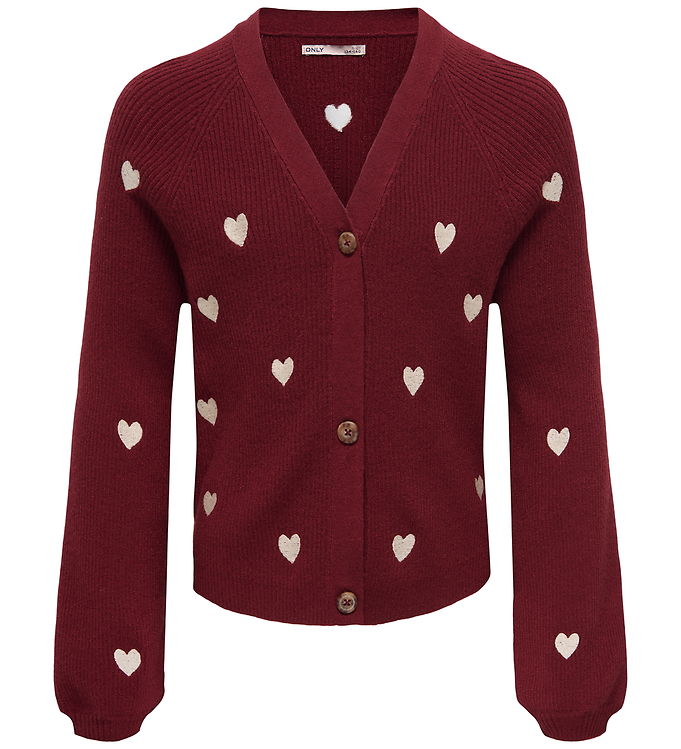 Kids Only Cardigan - KogDana - Vneck - Cabernet/EMB Tofu/Hearts